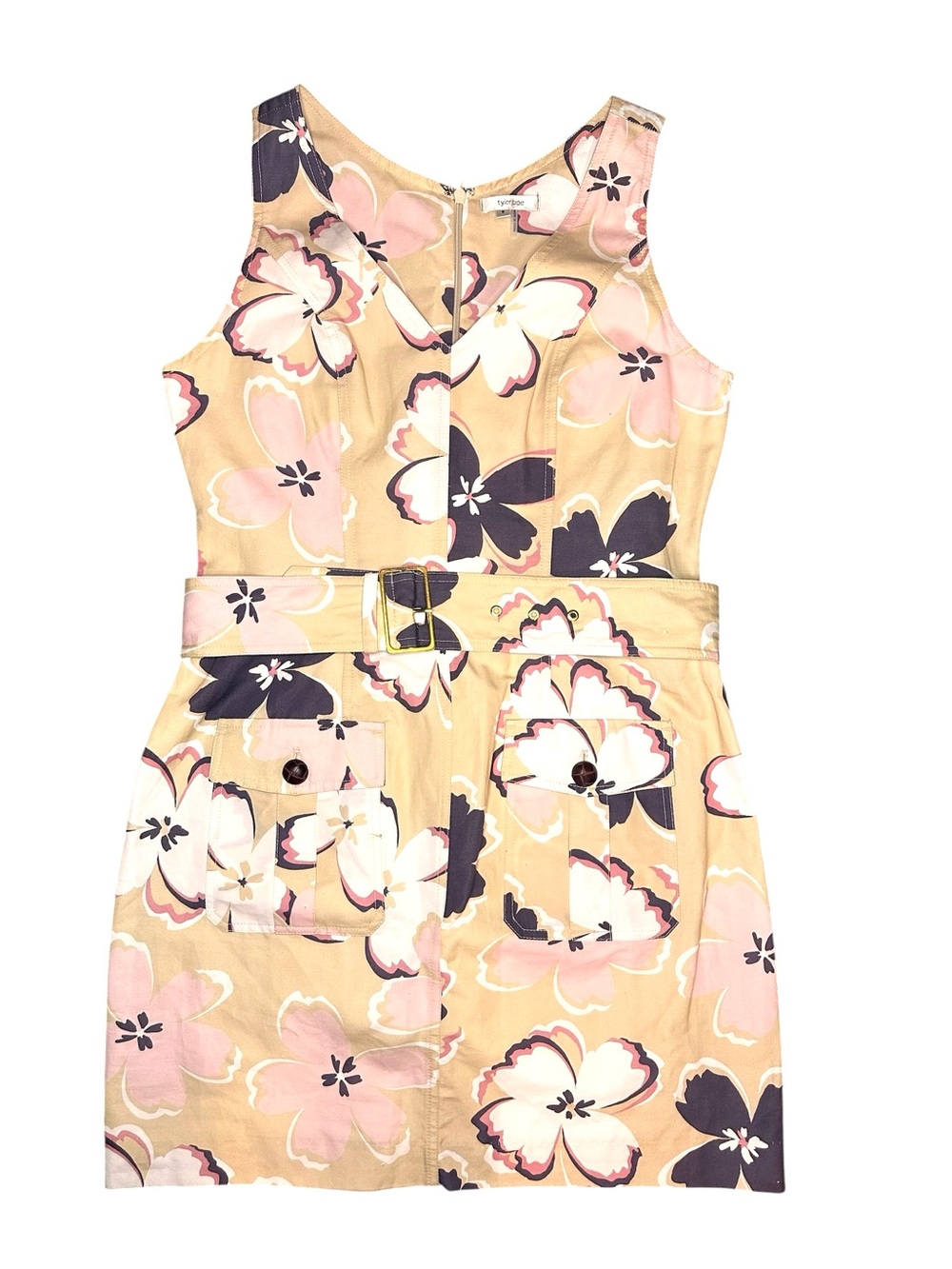 Tyler Boe Floral Jasmine Belted Dress Linen Blend Shift Small Y2K - Picture 14 of 14